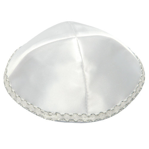 WHITE TERYLENE KIPPAH SILVER LINE - LEHADAR