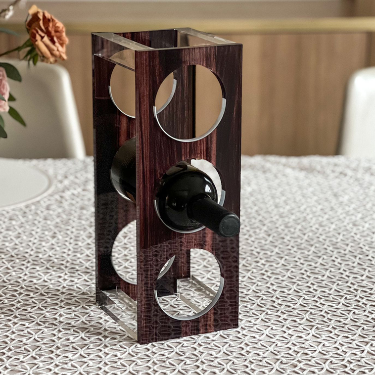 Lucite Wood Look Wine Holder - LEHADAR