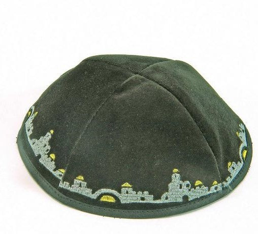 Black Velvet Kippah With Jerusalem - LEHADAR