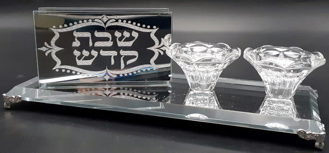 Crystal Candle Holder With Match Box Holder For Long Matches - LEHADAR