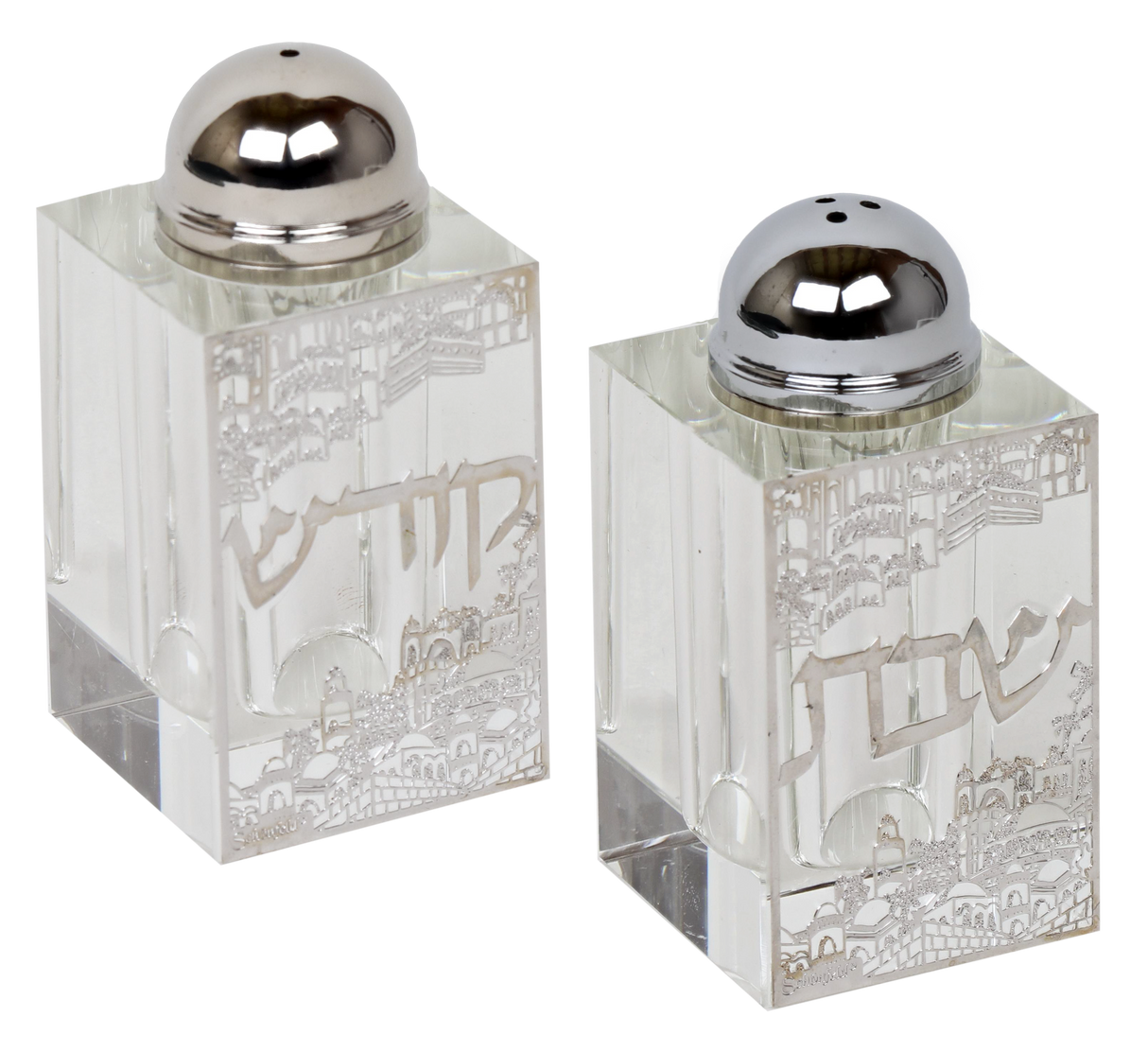 Crystal Salt And Pepper Shaker Set With Plaque - LEHADAR
