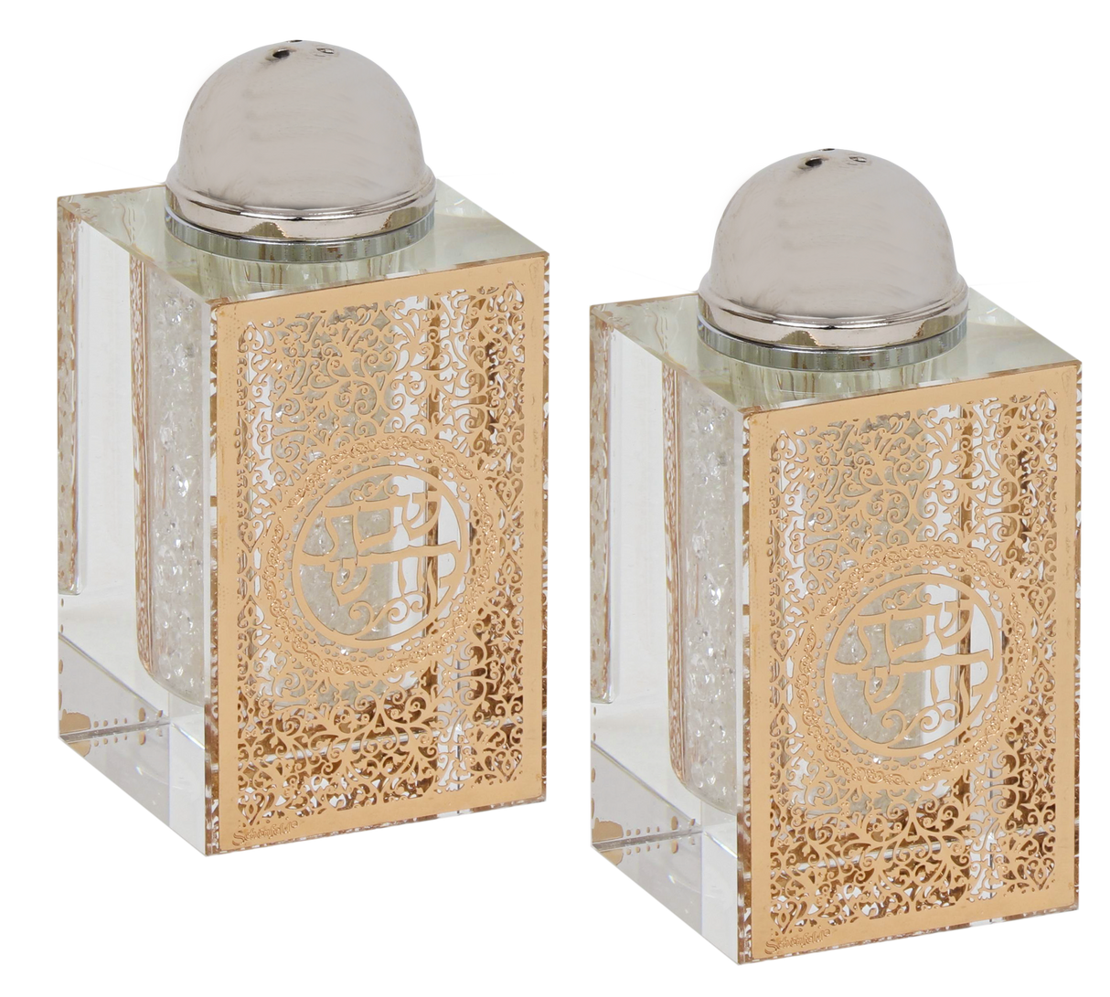 Crystal Salt And Pepper Shaker Set With Plaque - LEHADAR