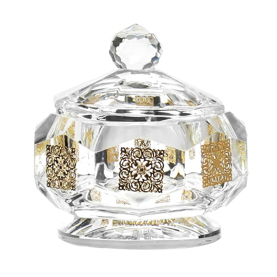 Crystal Dish Octagon Shape Gold Cubes 3x3" - LEHADAR