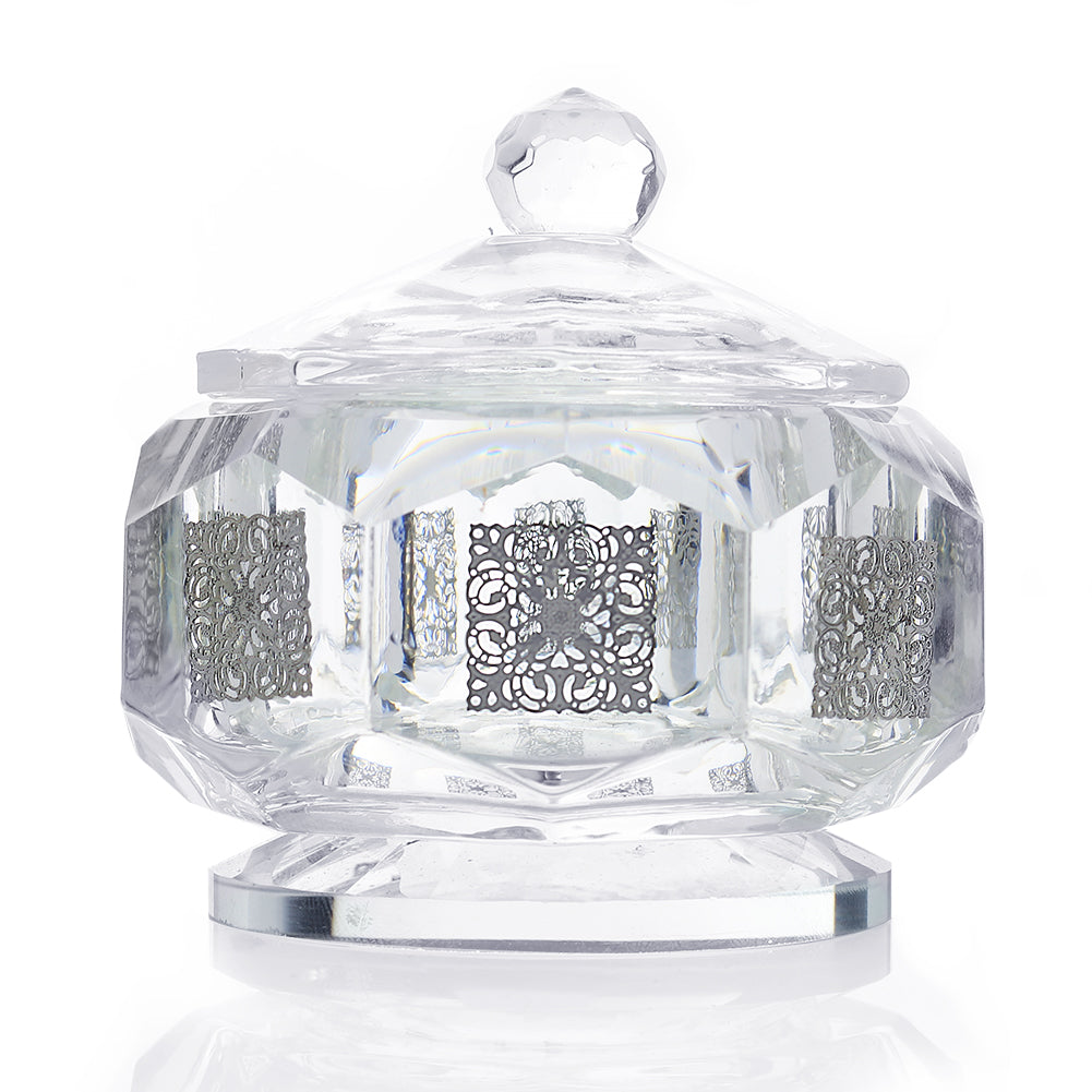 Crystal Honey Dish Octagon Shape Silver Cubes 3x3" - LEHADAR