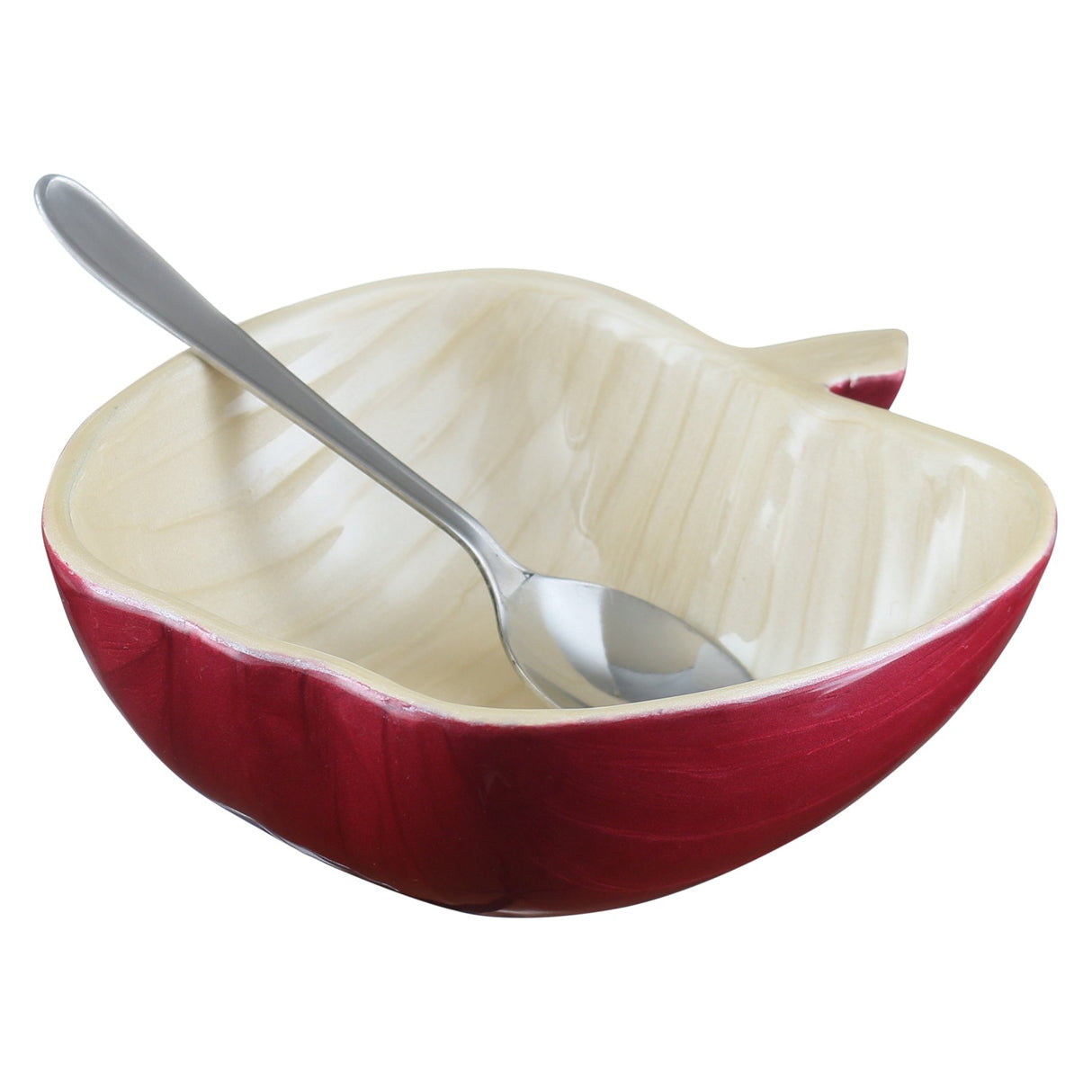 Honey Dish Apple Shape Red Aluminum Spoon 5"W x 2H" - LEHADAR