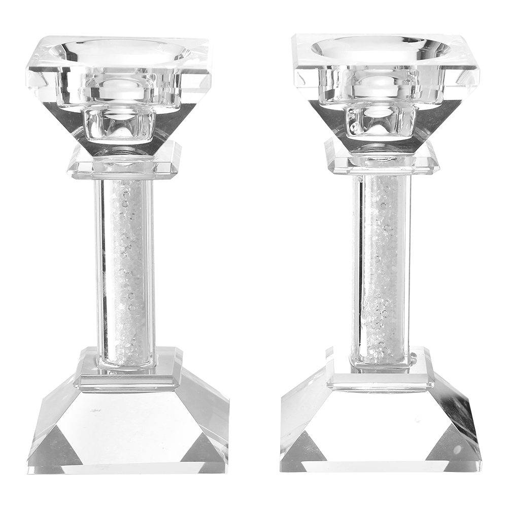 Crystal Candle Stick Set of 2 Broken Glass 5"H - LEHADAR