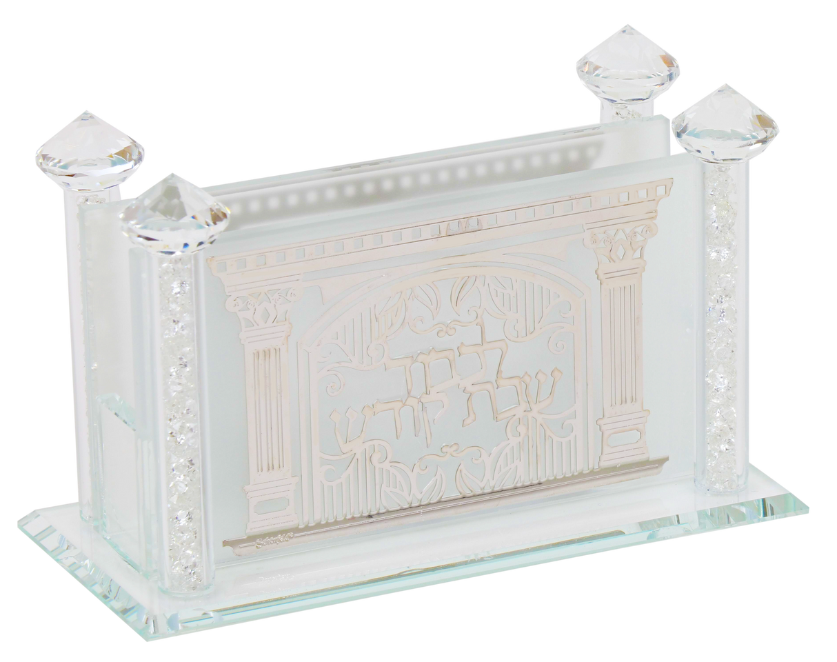 Matt Crystal Match Box With Silver Lekavod Shabbat 5.14x2.58x3.14" - LEHADAR