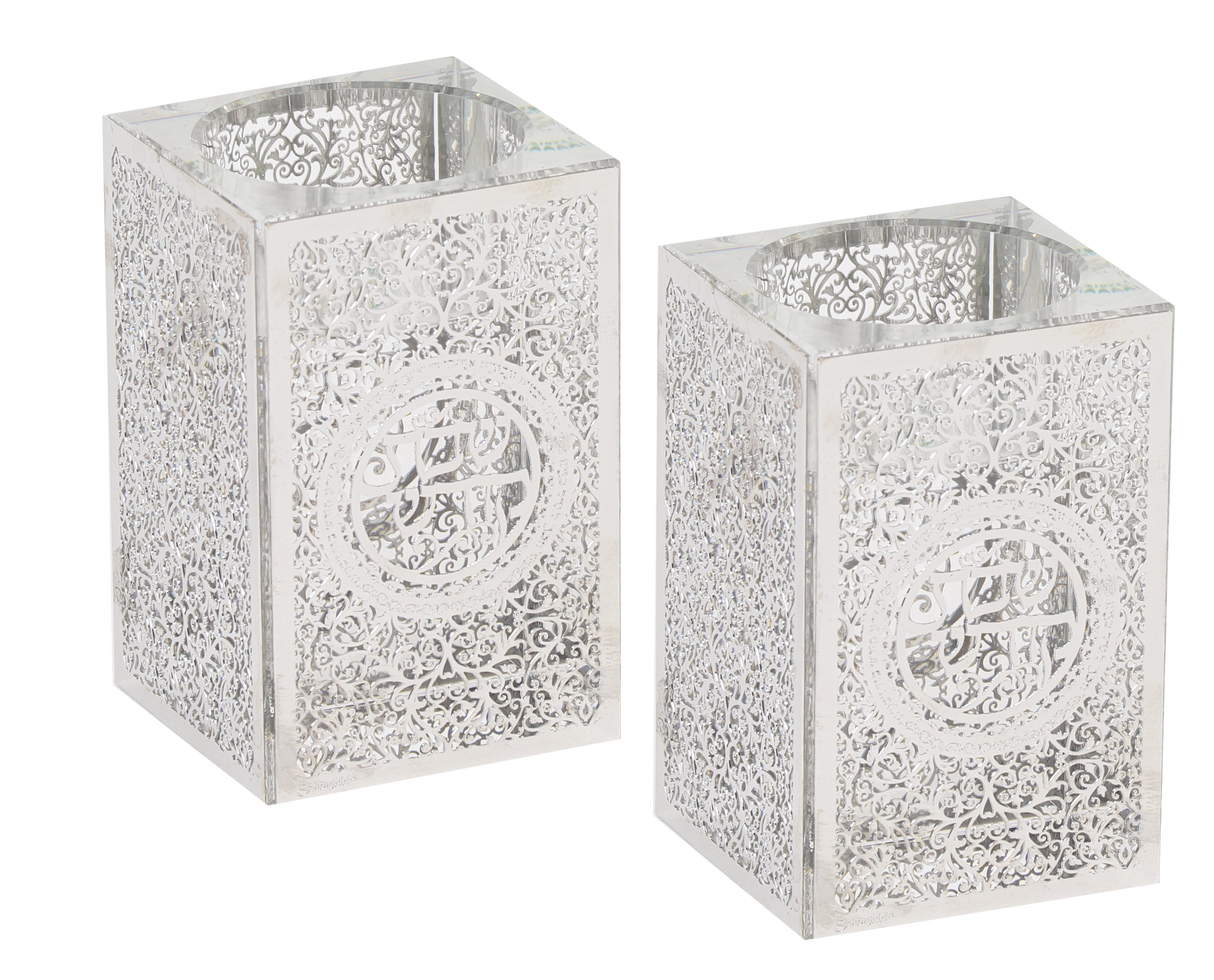 Crystal tea Light Holders With Plate 3"Hx2x2" - LEHADAR