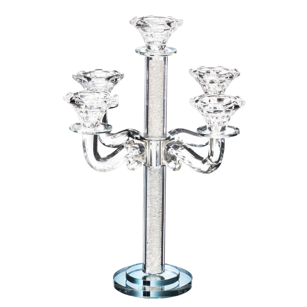 Crystal Candelabra Silver Stones 5 Branches 13.5"H - LEHADAR