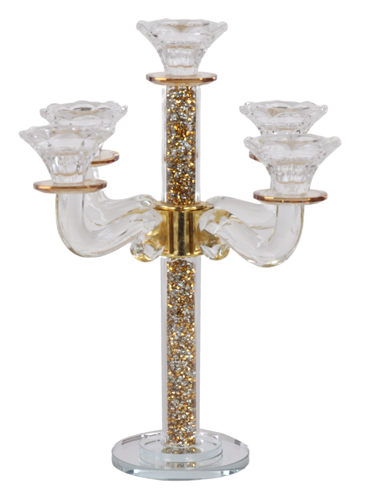 5 Branch Gold-Silver Filling Crystal Candelabra - LEHADAR