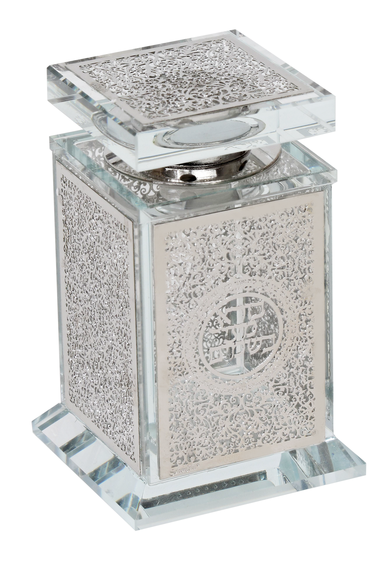 Crystal Besomim Holder With Plate 2x2x4" - LEHADAR