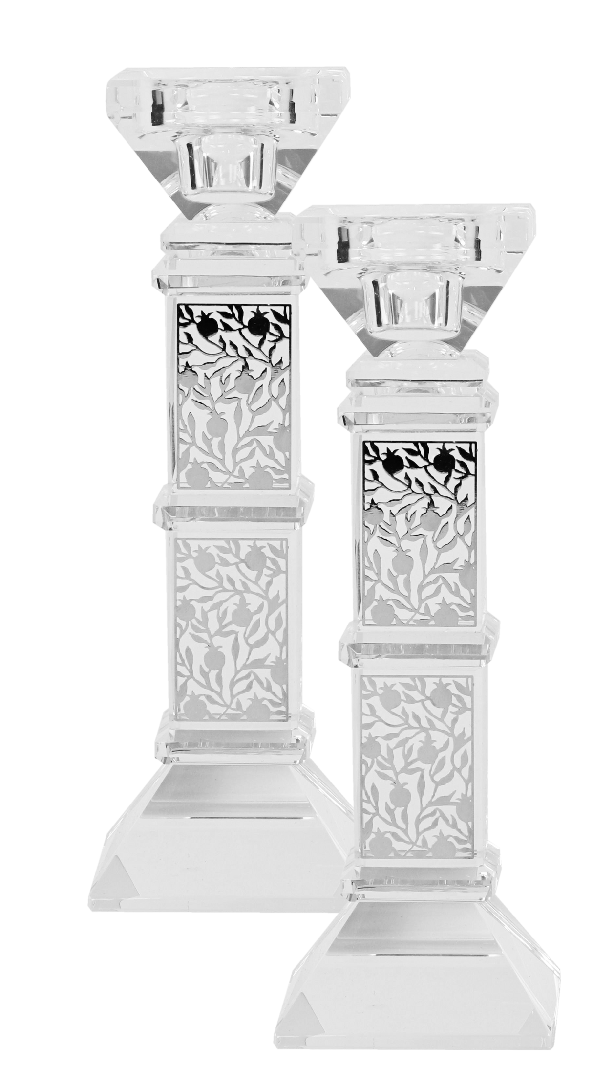 Crystal And Silver Floral Candlesticks 7" - LEHADAR