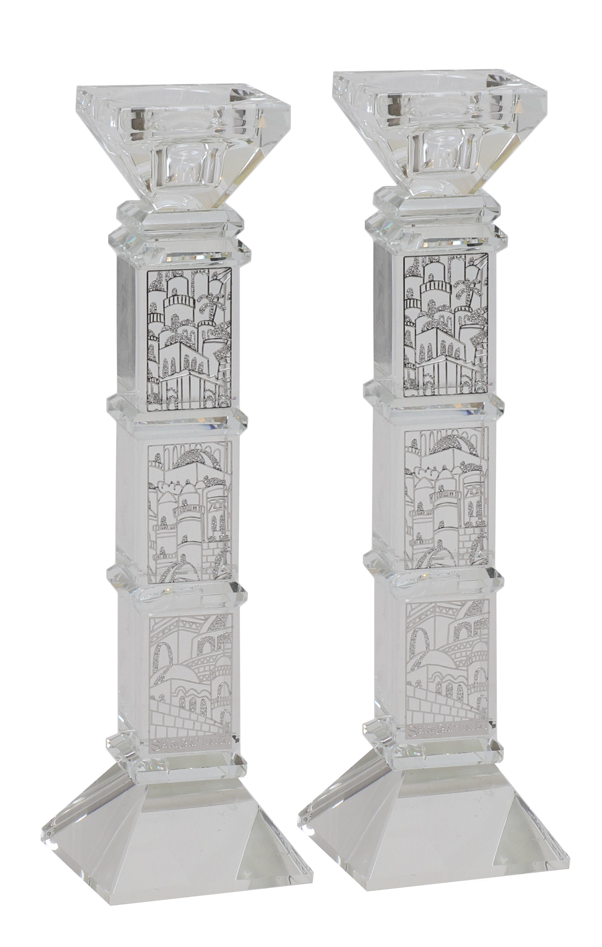 Set of Crystal Candlesticks with Silver Plates - LEHADAR