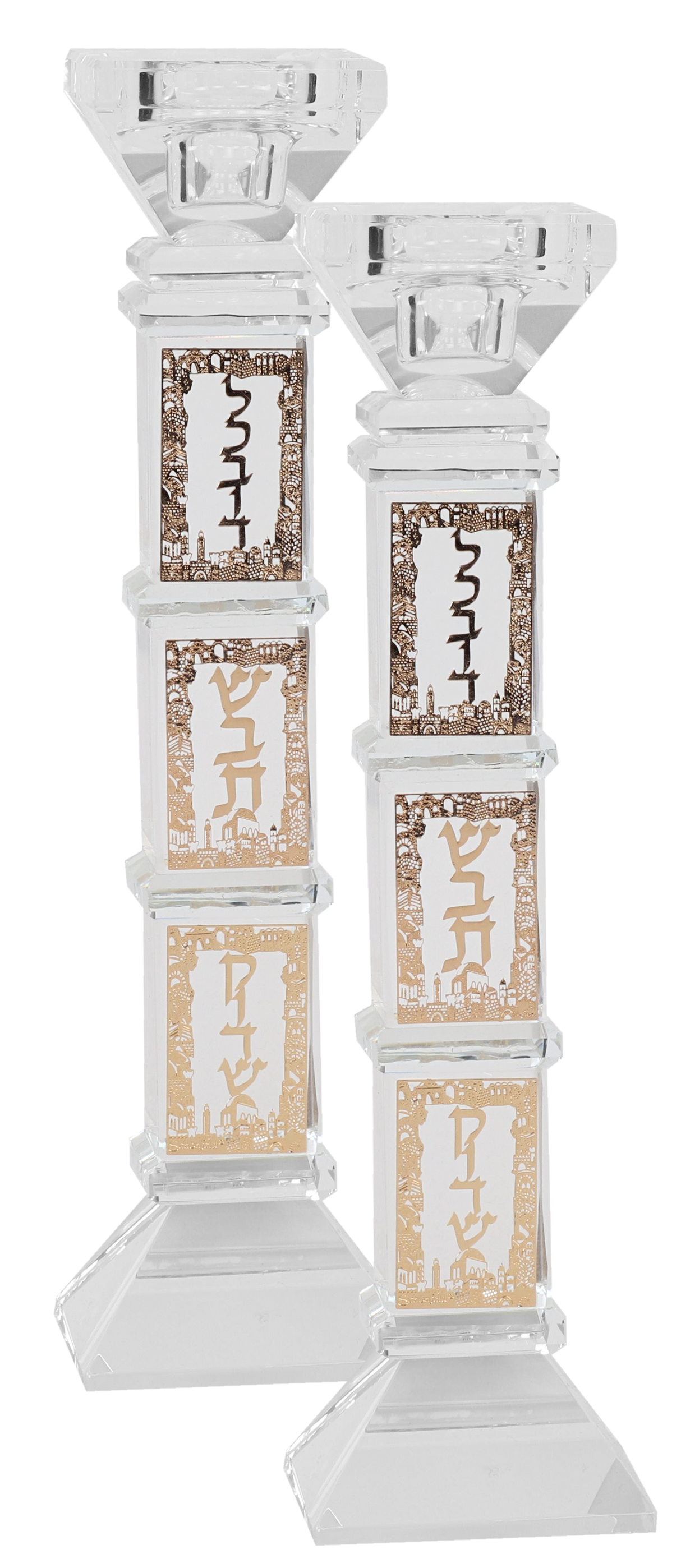 Crystal And Gold Candlesticks 9"H X 1.25"W - LEHADAR