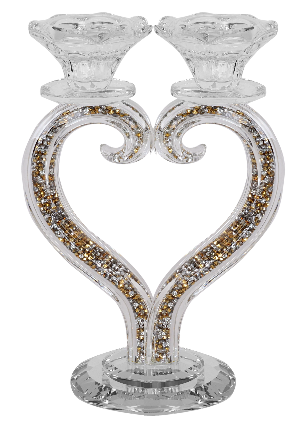 Candelabra 2 Light Heart Shape Gold & Silver Crystals 8.5" - LEHADAR