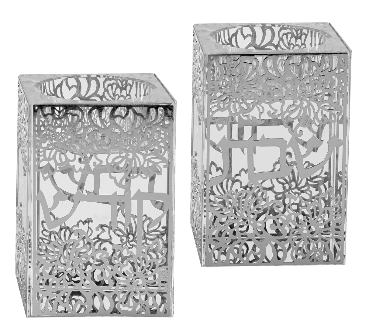 Crystal And Silver Pomegranate Candlesticks 2x3" - LEHADAR