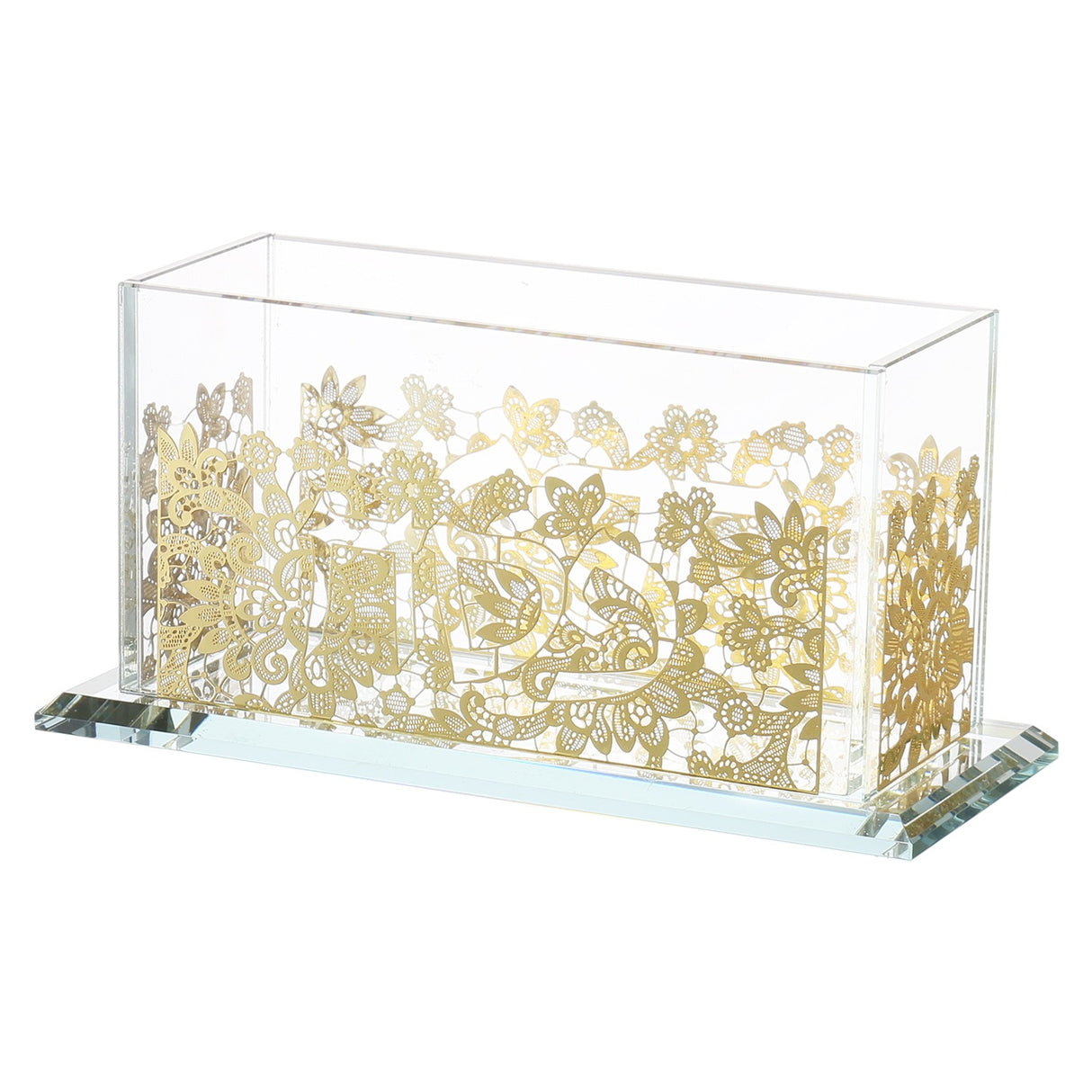Matzah Holder Crystal With Gold Plate 10x5.5x4.5" - LEHADAR
