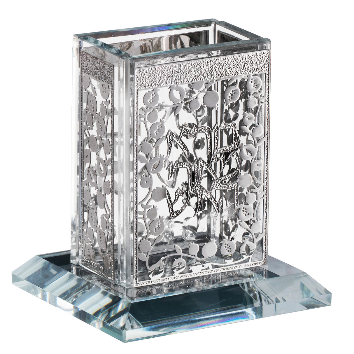 Crystal Havdalah Holder Pomegranate Silver 3x3.5" - LEHADAR