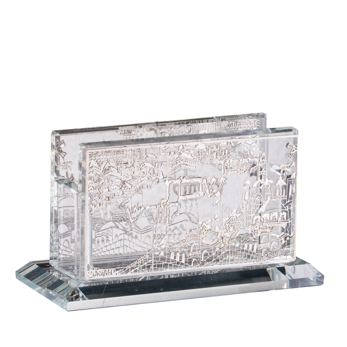 Crystal Mini Match Box Holder Jerusalem Silver 3x1.5x2 - LEHADAR