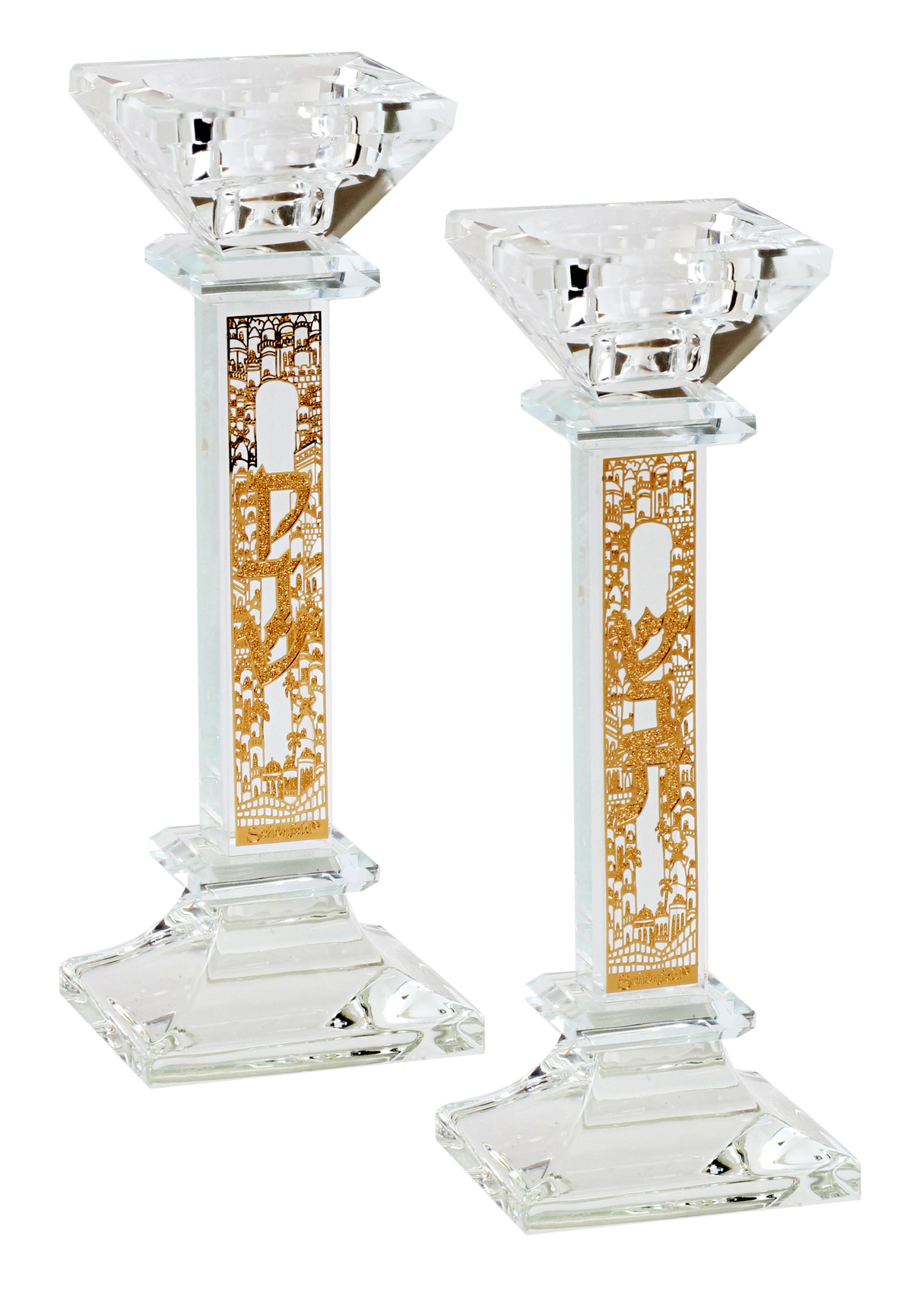Candlesticks Gold Shabbos Set 7"X 1" - LEHADAR