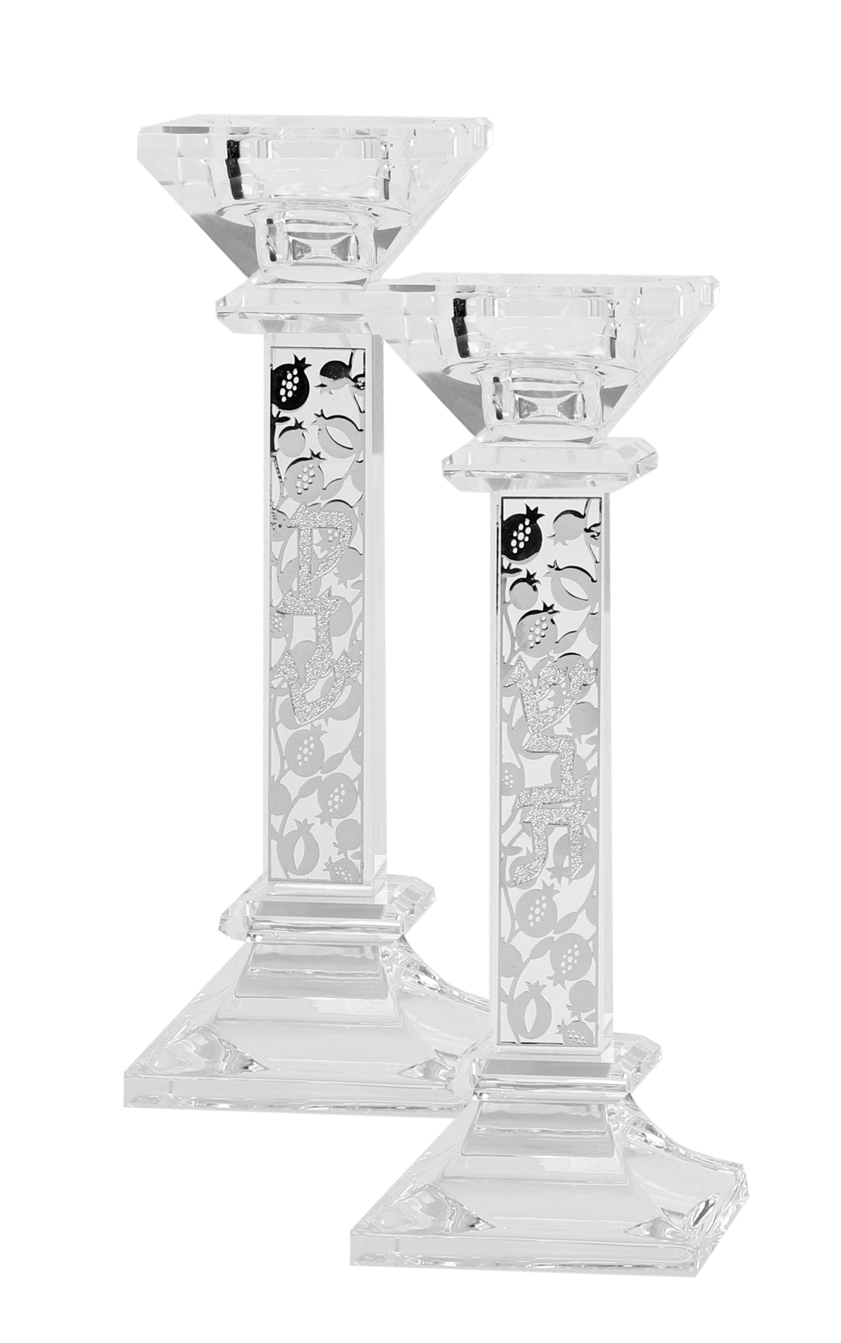 Crystal Candlesticks With Silver Plate 7"H - LEHADAR