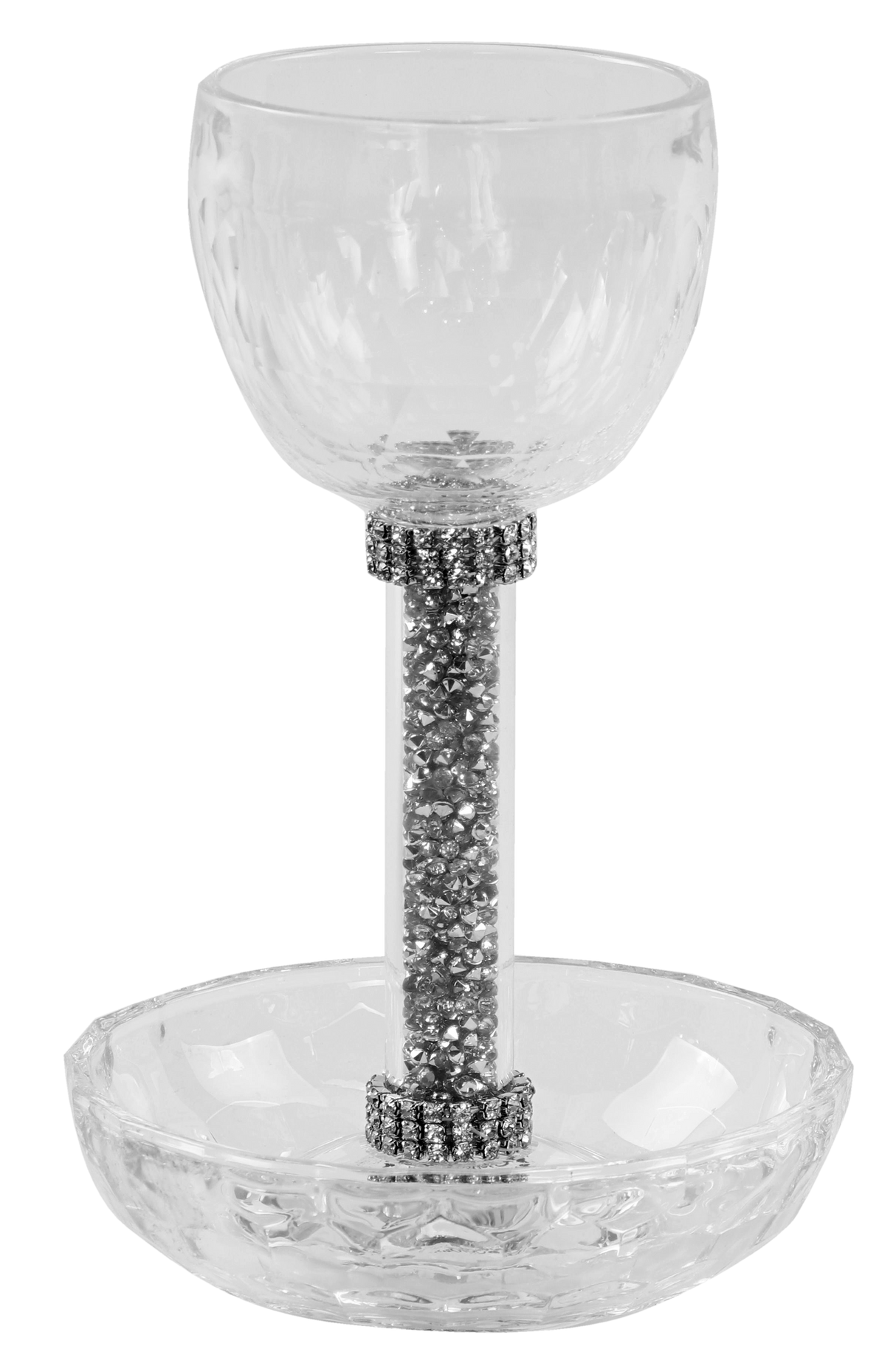 Crystal Cup And Tray With Silver Stones 6.5" Cup 4.5" Tray - LEHADAR