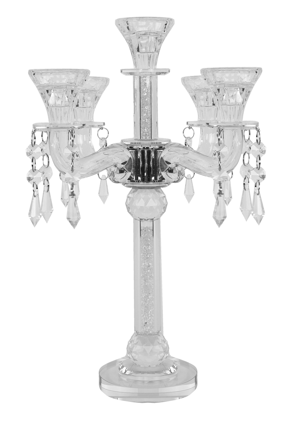 Crystal Candelabra 5 Lights With Filled Stones and hanging Crystals 14.75" - LEHADAR