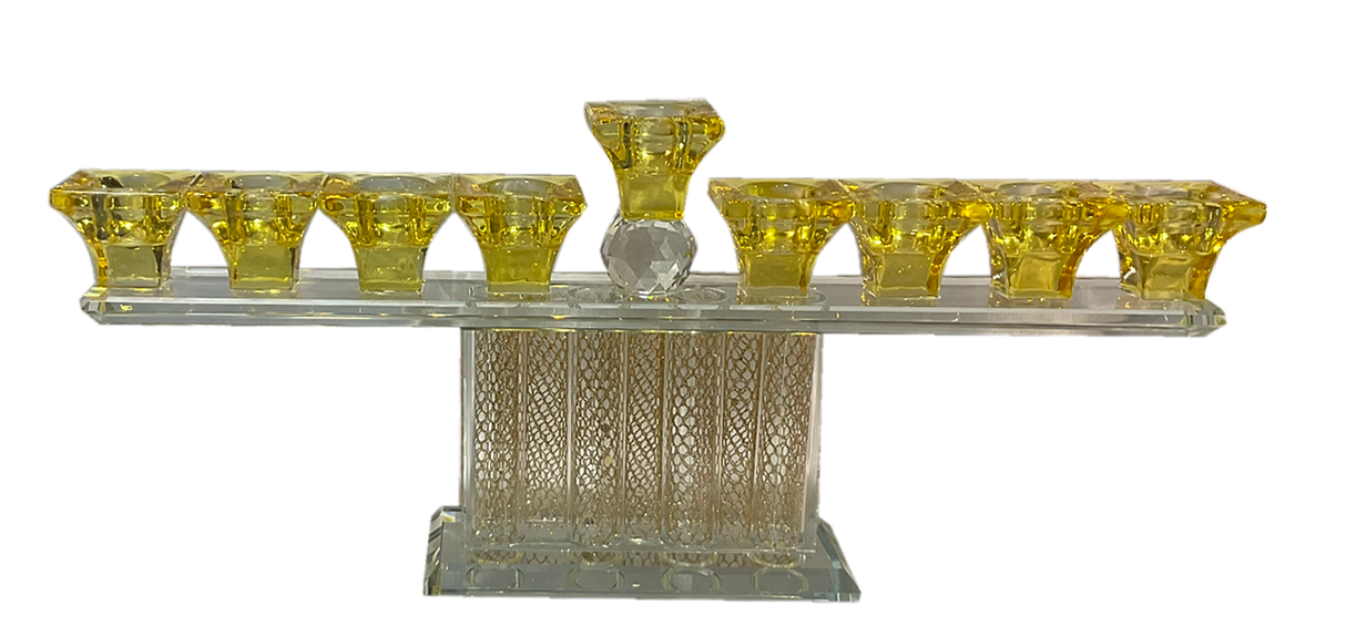 Crystal Menorah Gold Diamonds Golden Cups - LEHADAR