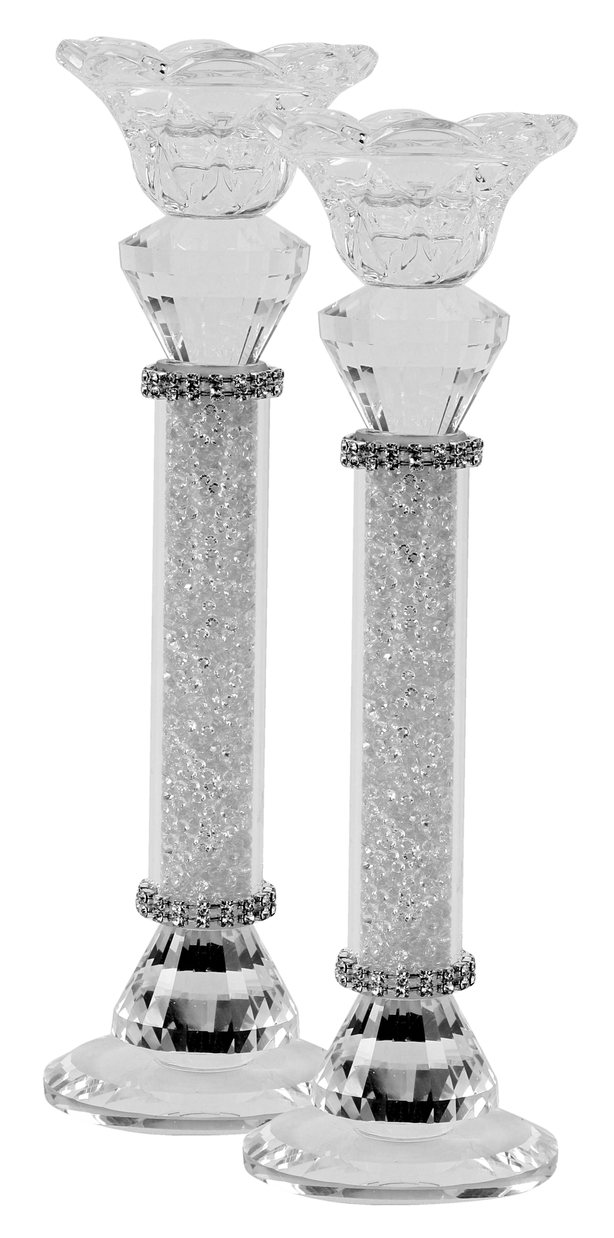 Crystal With Light Silver Stone Candlesticks 9"H - LEHADAR