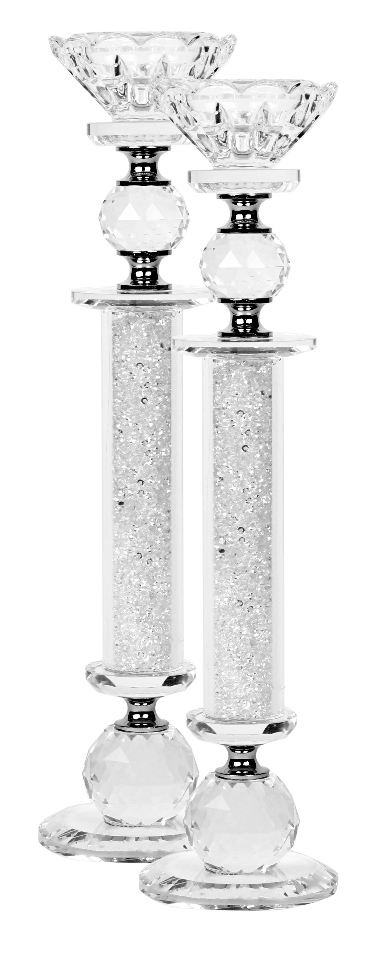 Crystal Candlesticks White Stones Set of 2 Large 11" - LEHADAR