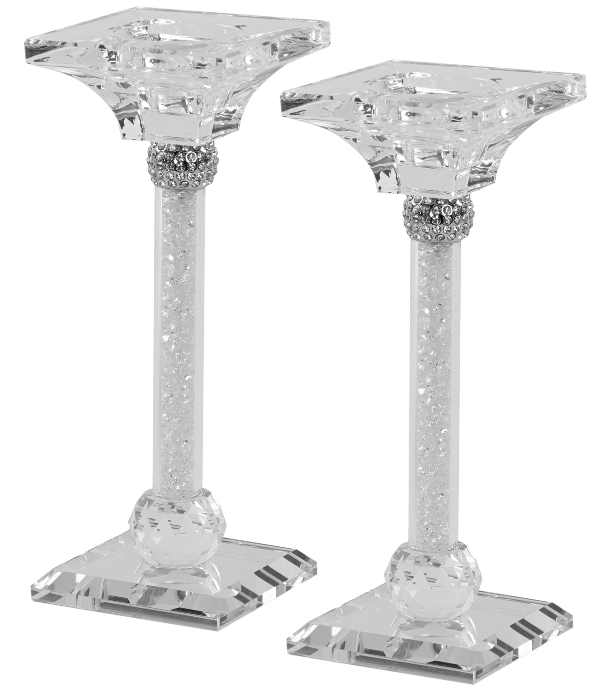 Candlesticks Crystal Silver With Light Silver Stones 7"X .75" - LEHADAR