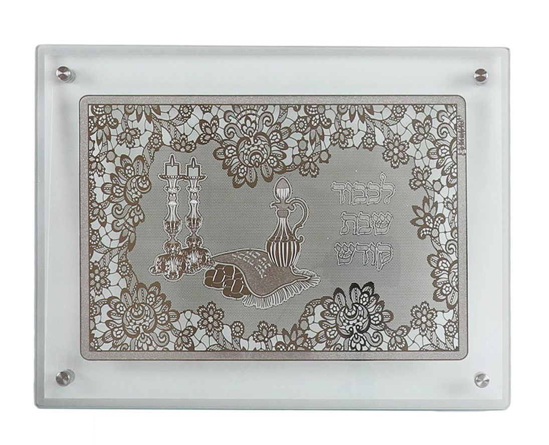 Glass Challah Board With Shabbos table 15x10.5" - LEHADAR