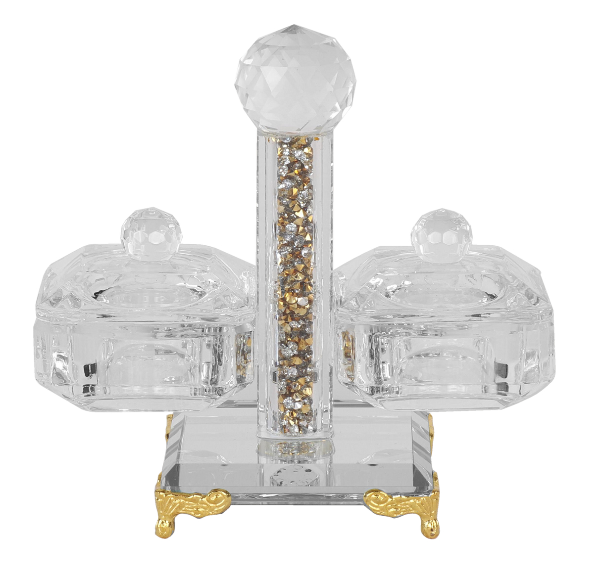 Crystal Salt Holder With Gold Legs and crystals 4.25"H X 5.25"W - LEHADAR