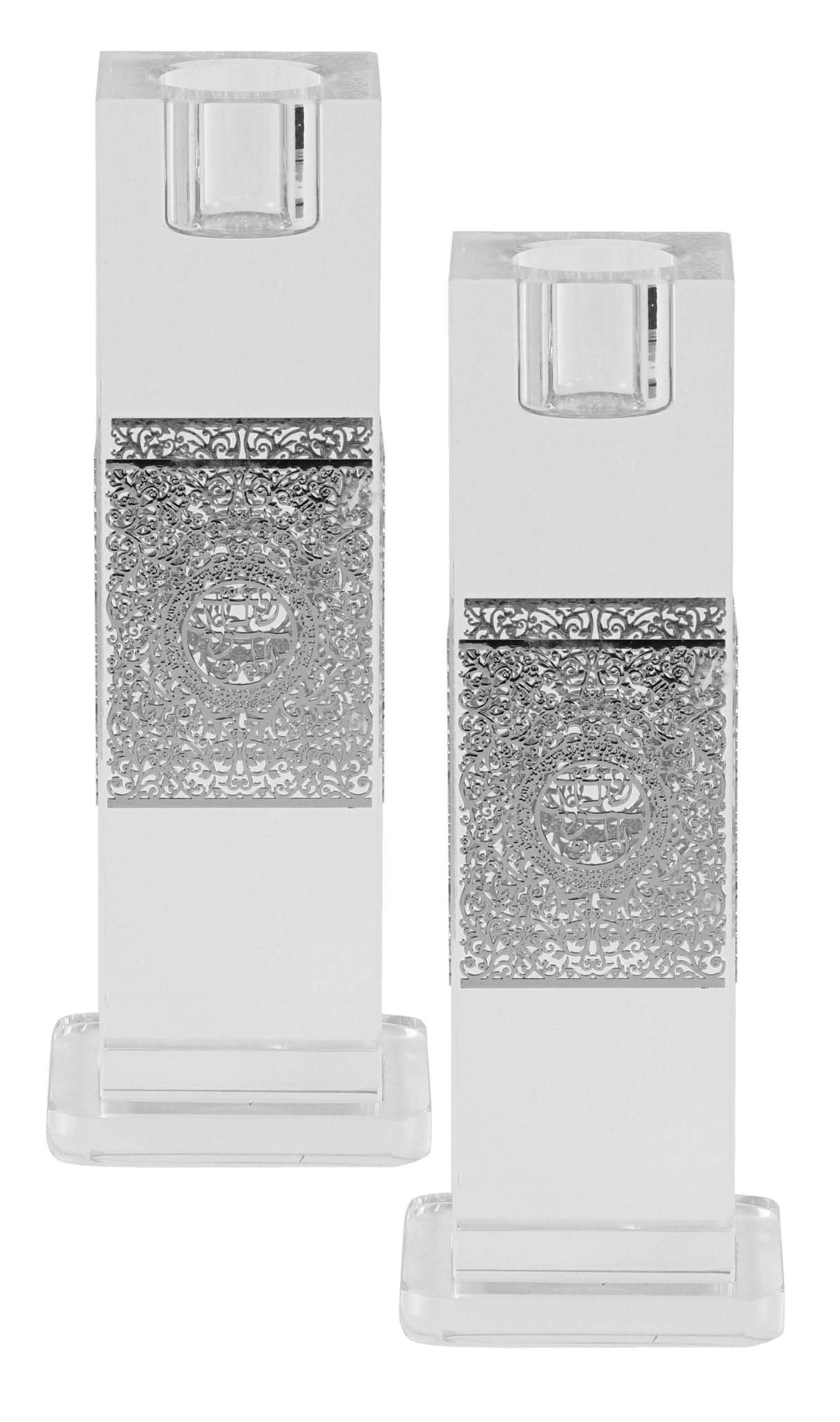 Silver Floral Candle Sticks Set 6"X 1.5" - LEHADAR