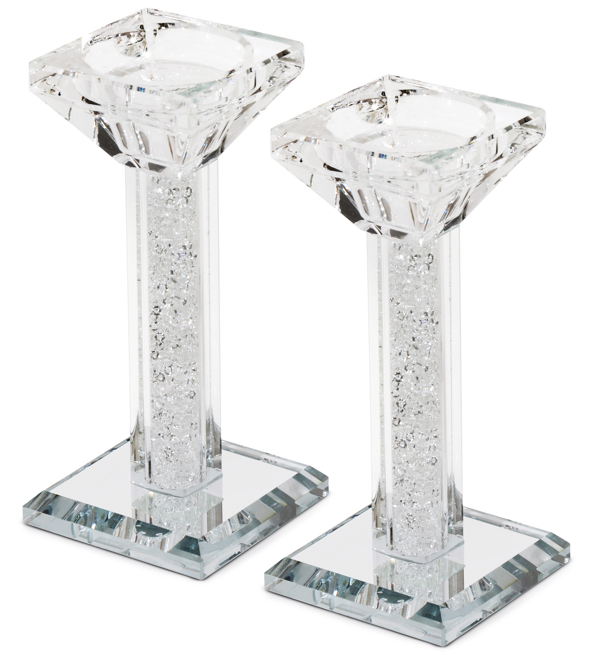 Crystal Candlestick Clear Filling Mirror Stands 5" - LEHADAR