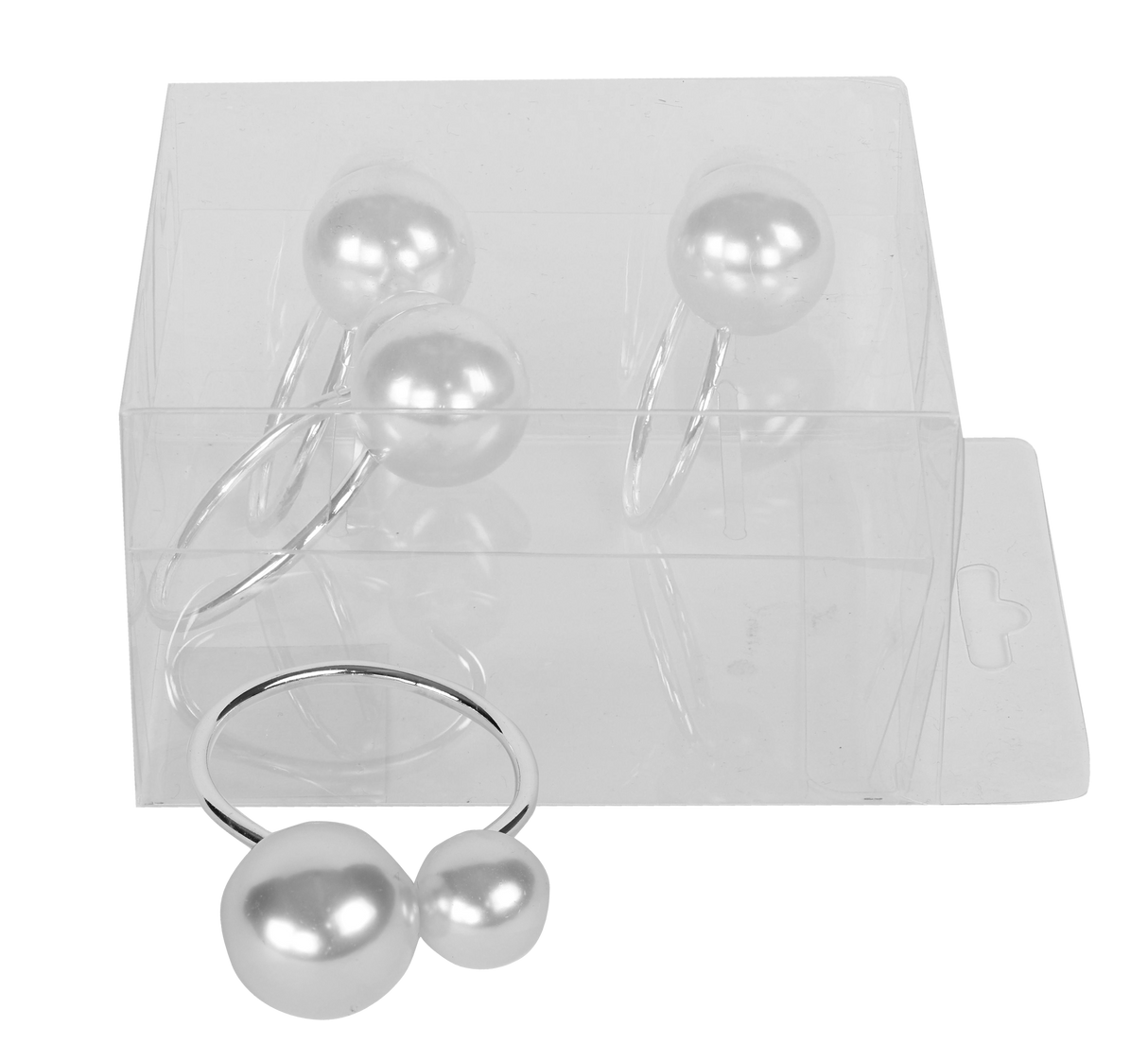 Silver & White Pearls Napkin Ring set of 4/pvc box, - LEHADAR