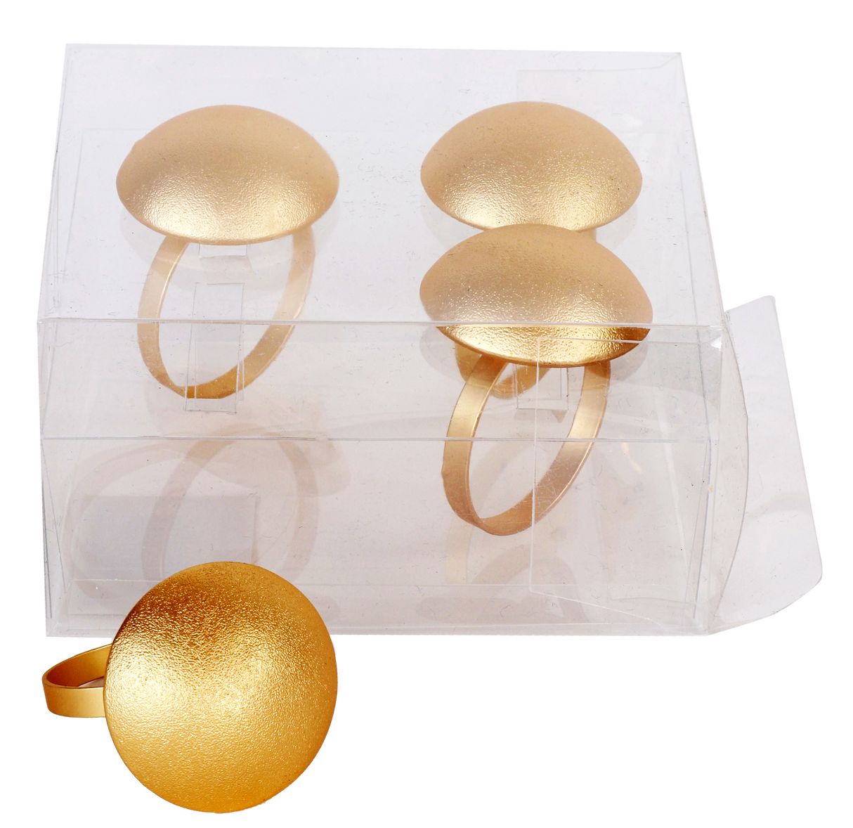 Gold Button Napkin Ring set of 4/pvc box, - LEHADAR