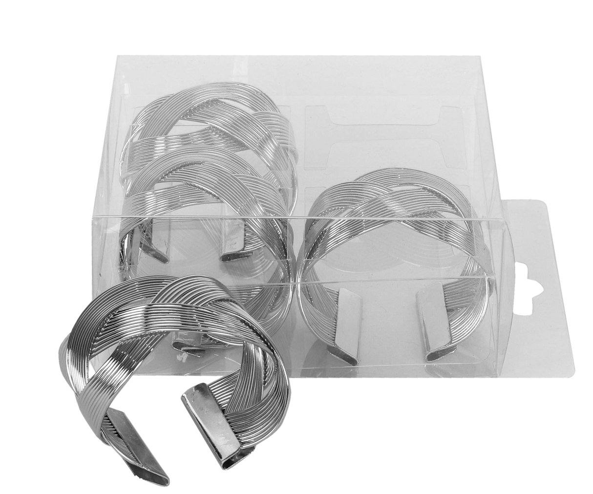 Silver Braided Napkin Ring set of 4/pvc box, - LEHADAR