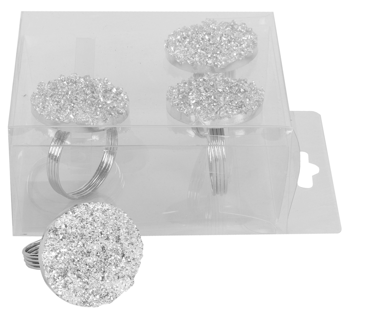 Silver Splatters Napkin Ring set of 4/pvc box, - LEHADAR