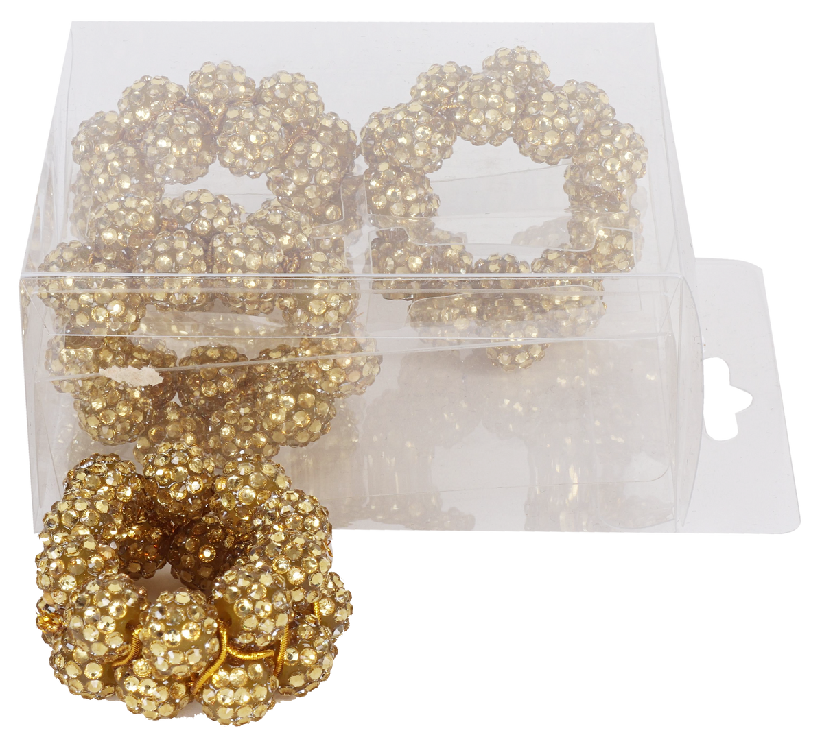 Gold Diamond'n'studs Napkin Ring set of 4/pvc box, - LEHADAR