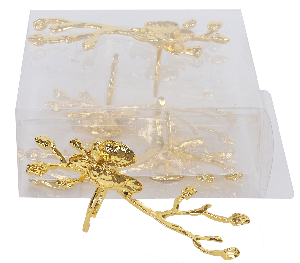 gold branch'n'flower Napkin Ring set of 4/pvc box, - LEHADAR
