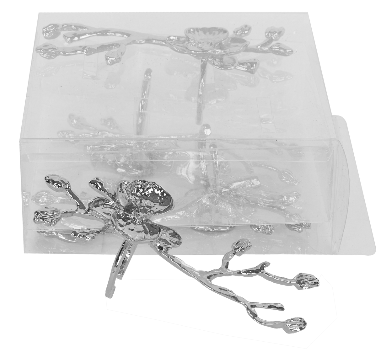 Silver Branch'n'flower Napkin Ring set of 4/pvc box, - LEHADAR