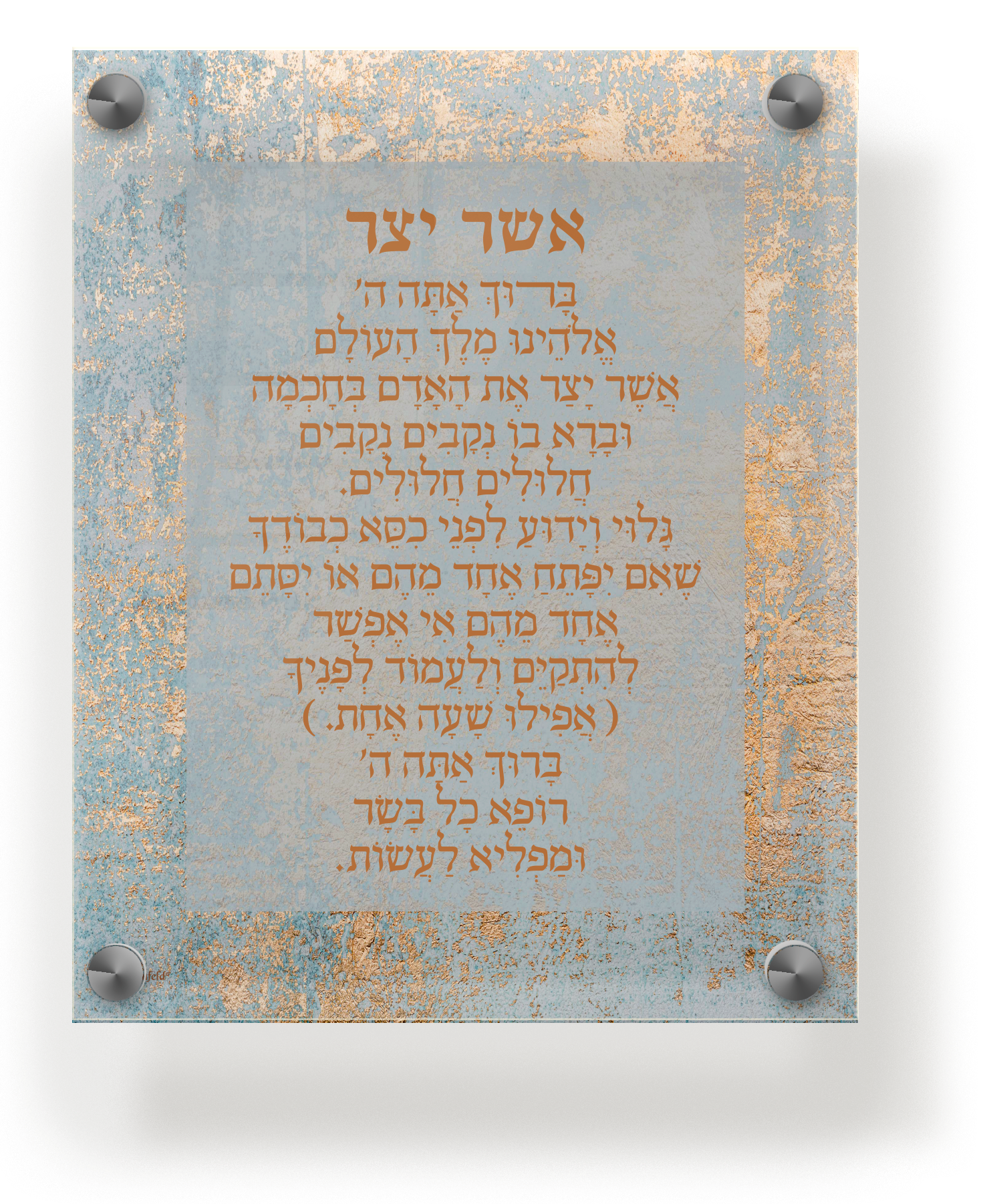 Acrylic Asher Yatzar Wall Frame Ashkenaz 9.5x11.5" - LEHADAR