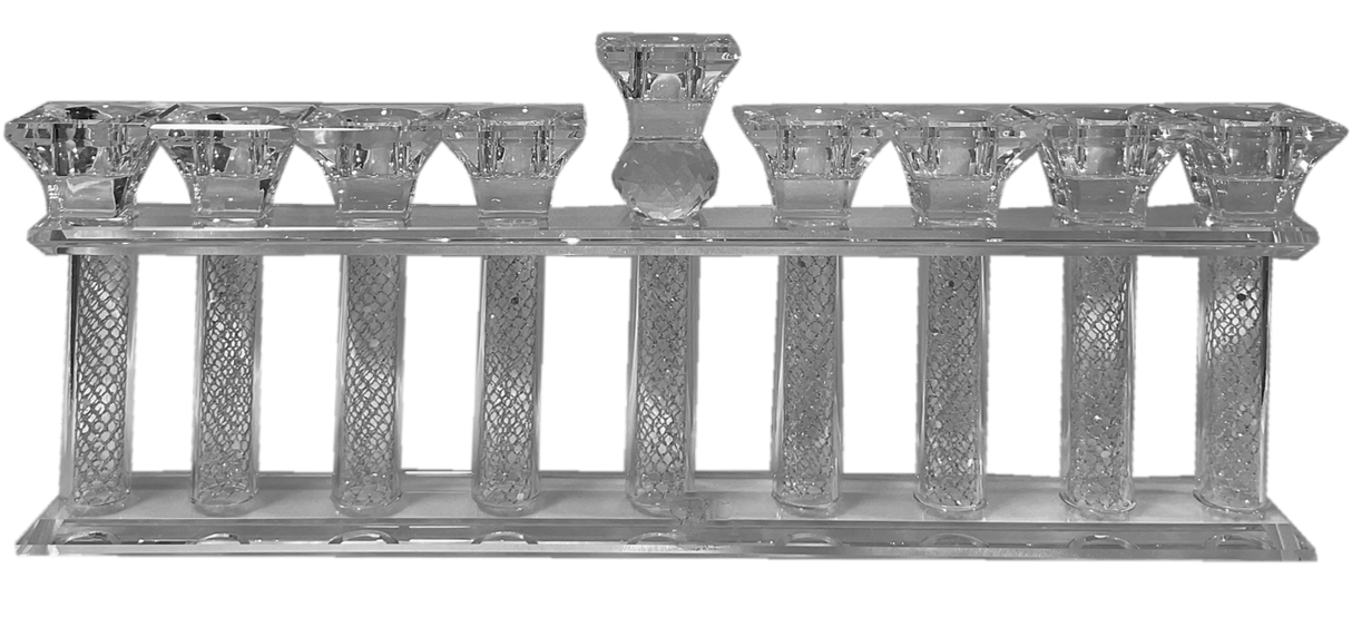 Crystal Menorah With Silver Design 6.5x14.5" - LEHADAR
