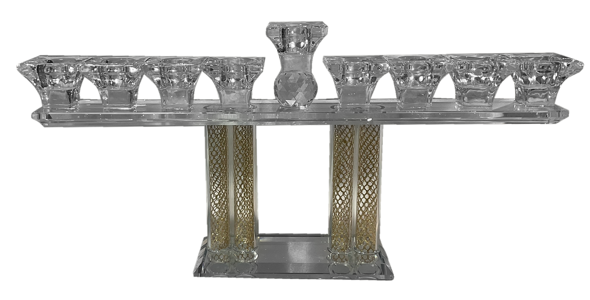 Crystal Menorah Gold Designed 6.5x15" - LEHADAR