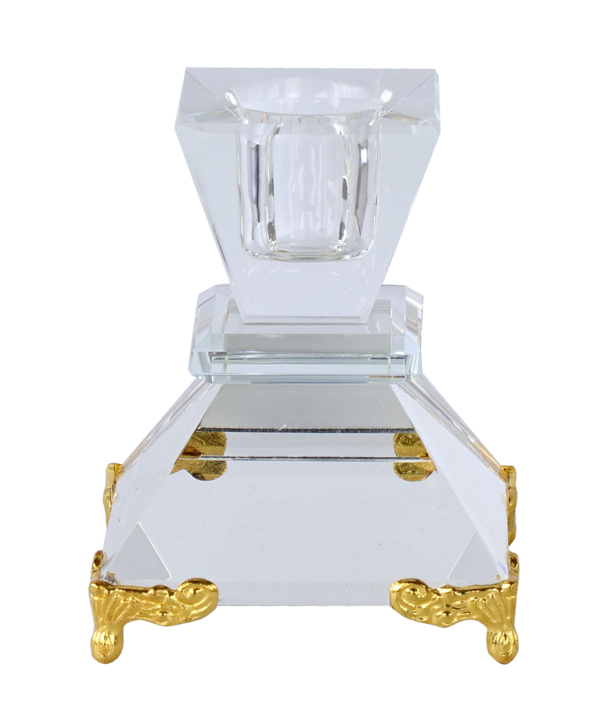 Crystal Candle Holder With Gold Decorated Legs 2" - LEHADAR