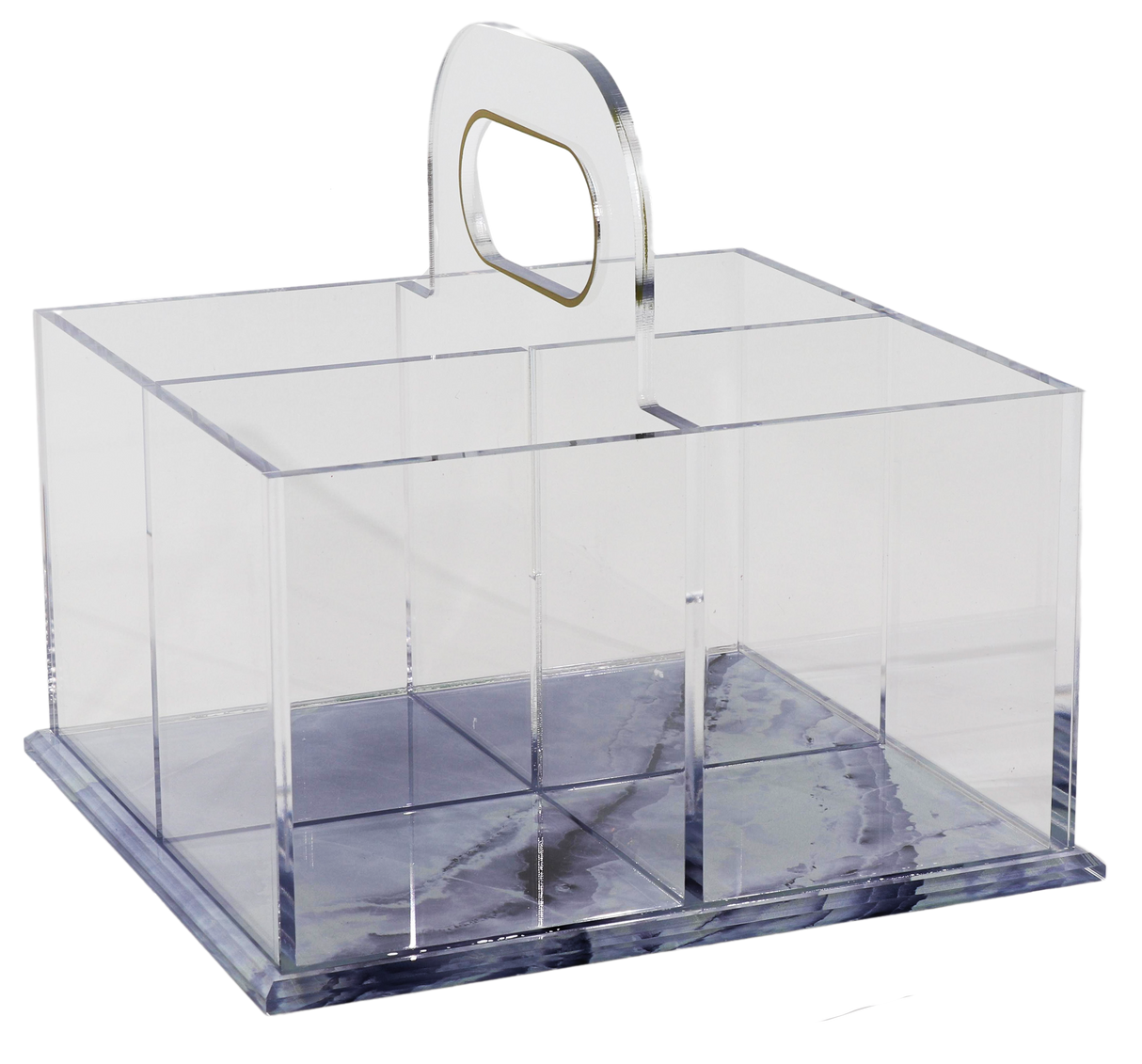 Acrylic 4 Section Cutlery Holder - Marble Design - LEHADAR