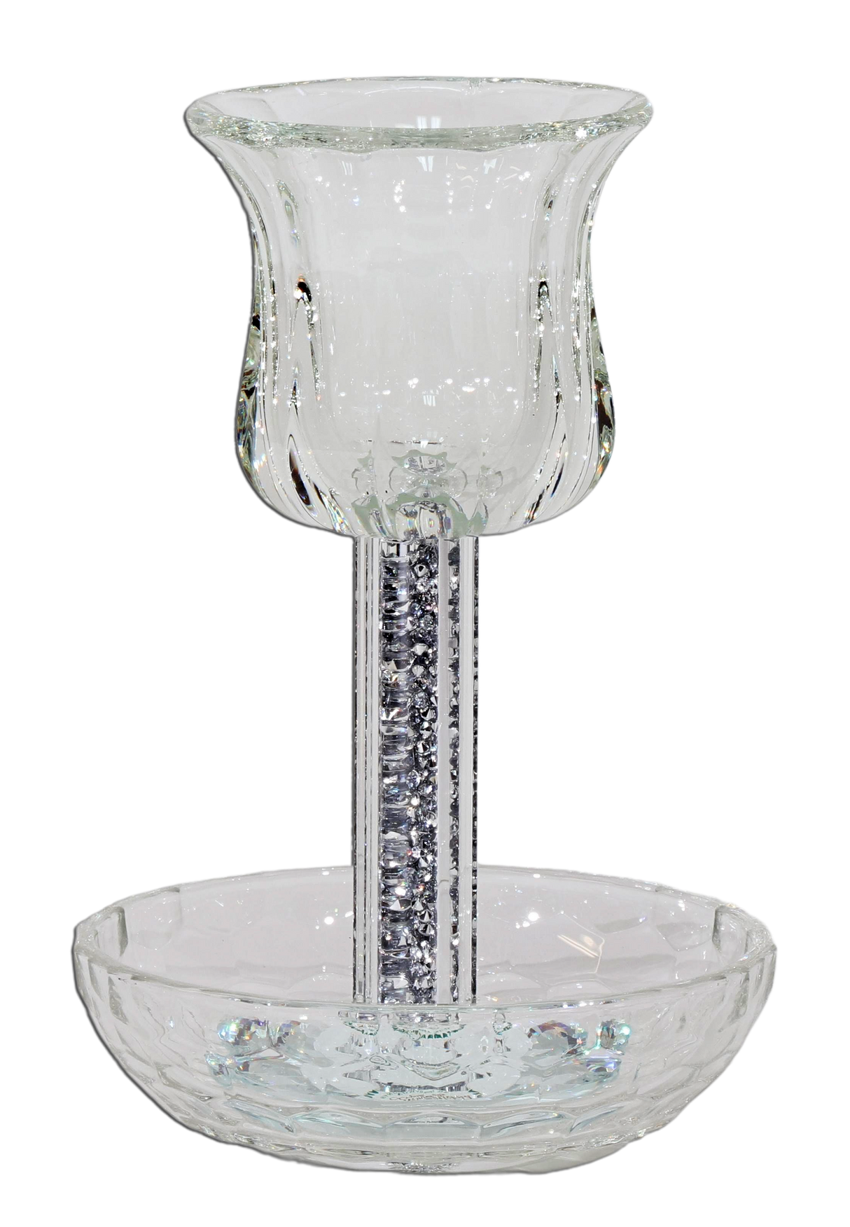 Crystal Kiddush Cup - Filling with Square Leg - 6" Cup 4.5" Tray - LEHADAR