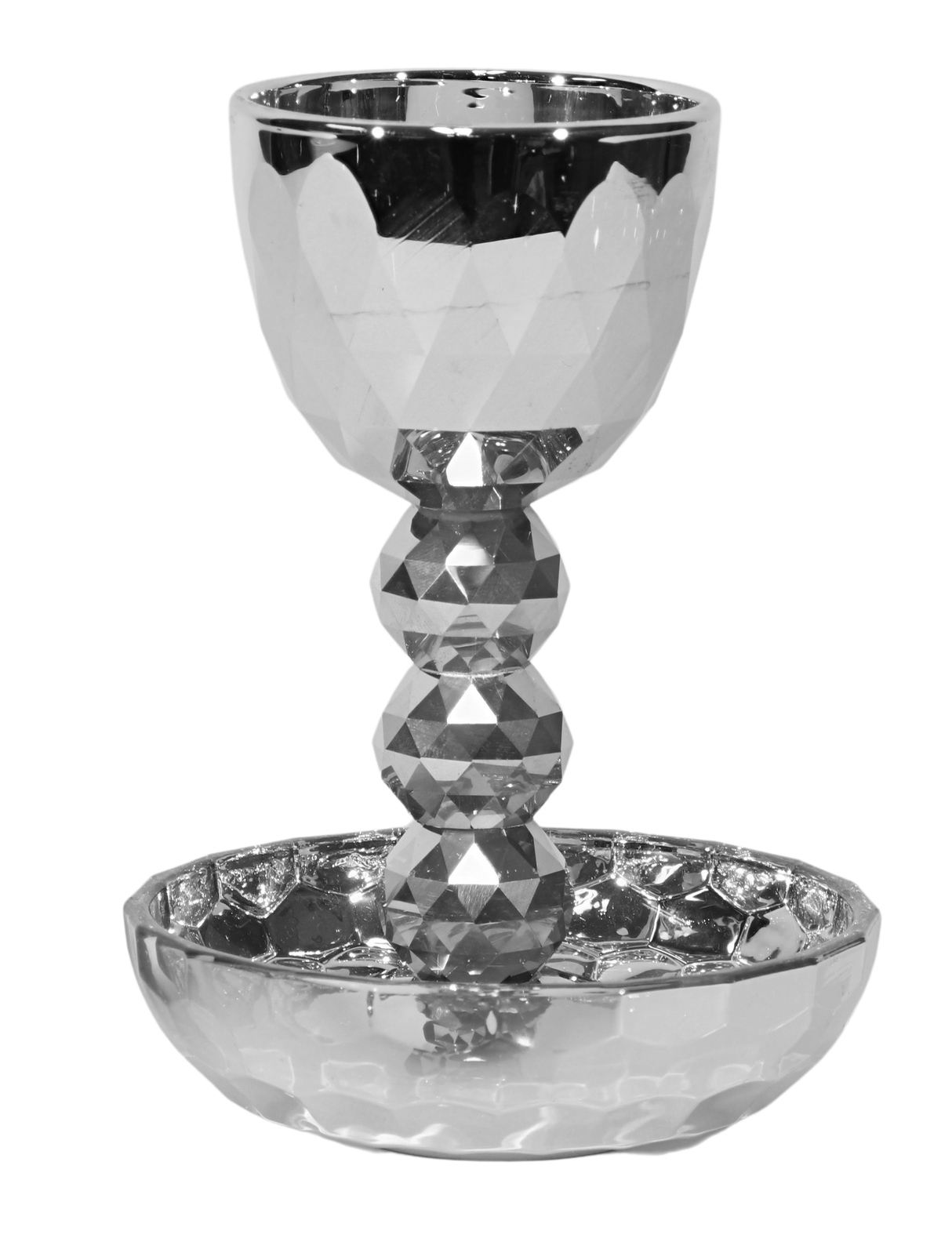 Crystal Silver Kiddush Cup with Tray Round Design - 5.5" - LEHADAR