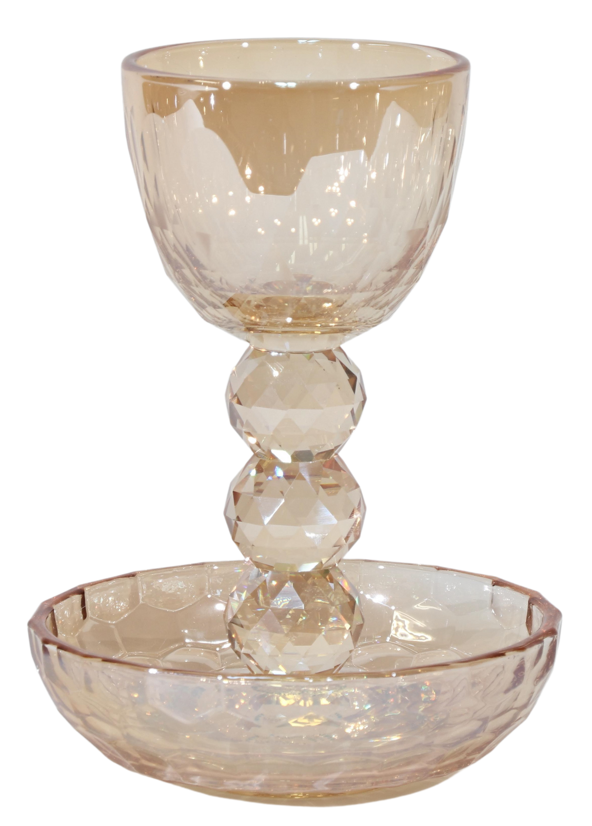 Crystal Gold Kiddush Cup with Tray Circle Design - 5.5" - LEHADAR